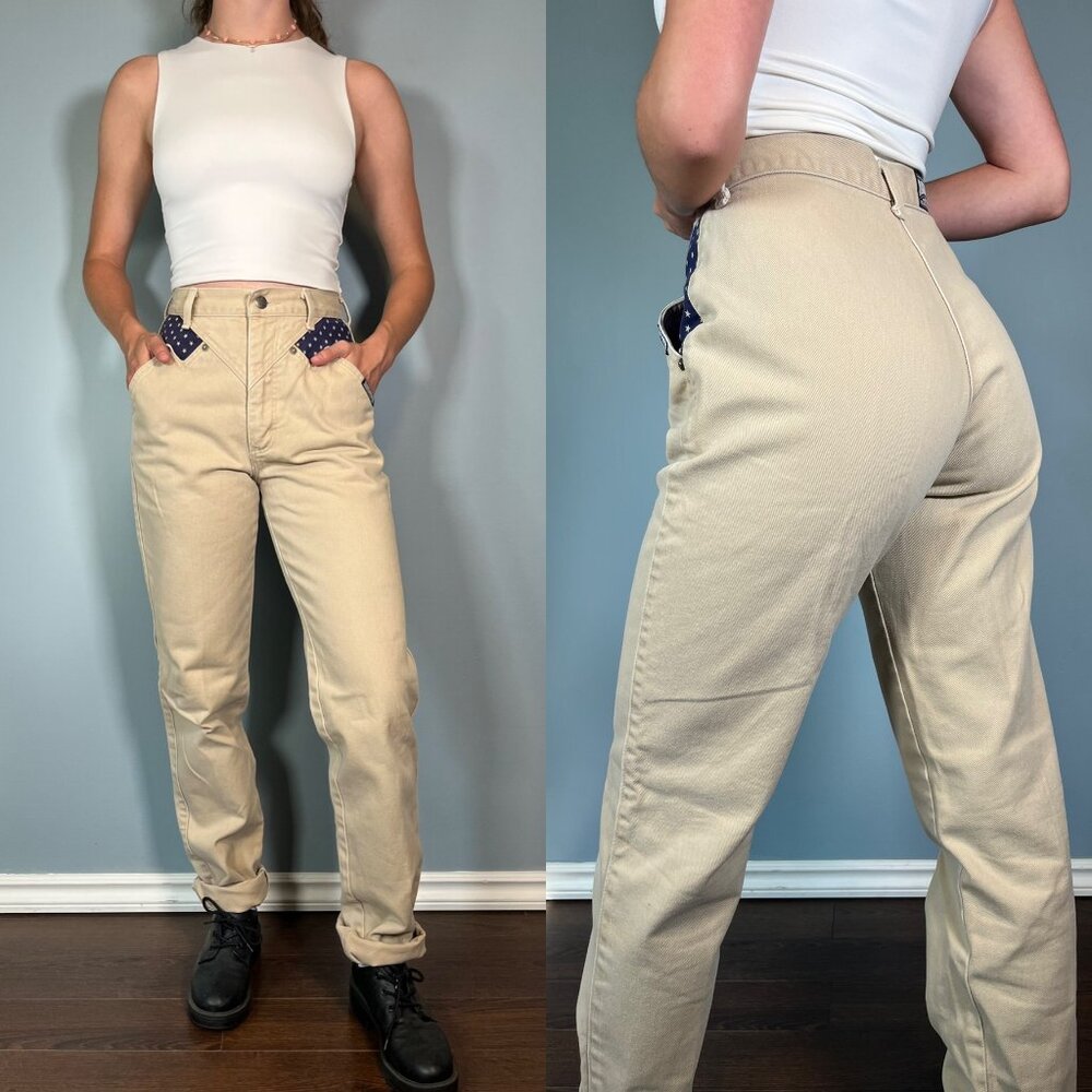 Vintage 80s Tan Roughrider Jeans, 1980s High Rise Bareback Denim